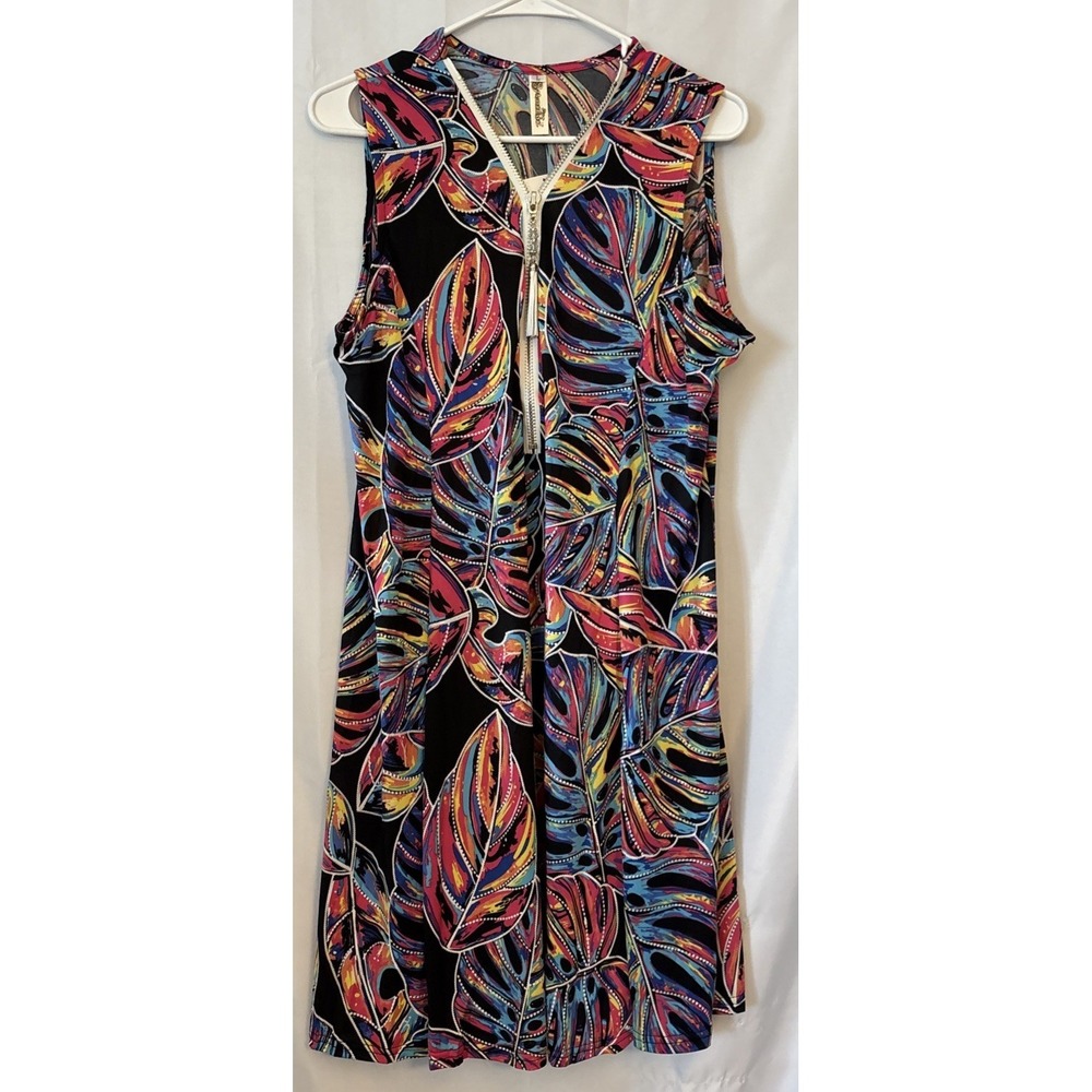 Multicolored sleeveless Swing Dress Coastal Resort Boho Women's L Flowy Vacation